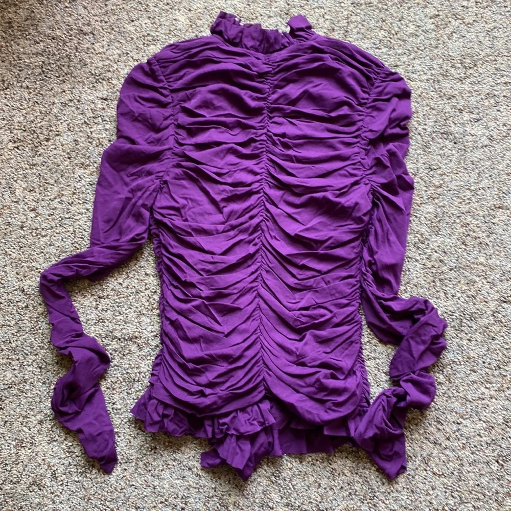 Betsey Johnson 90s Ruche Ruffle Top Corset Purple Goth Long Sleeve L - Picture 2 of 4